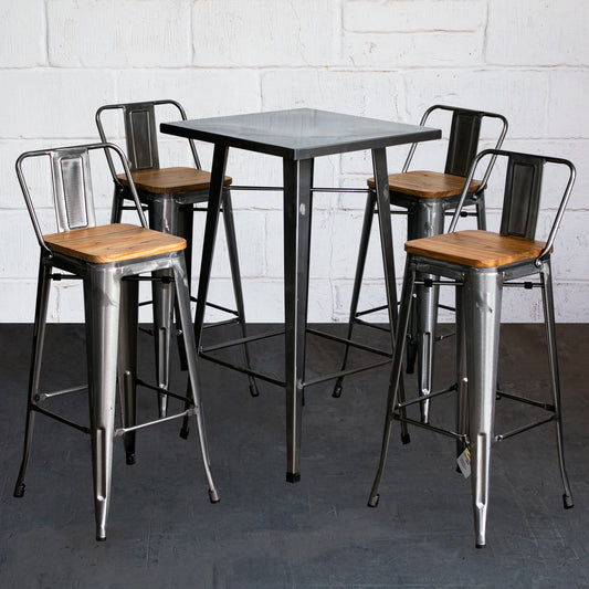 5PC Laus Table & Tuscany Bar Stool Set - Steel