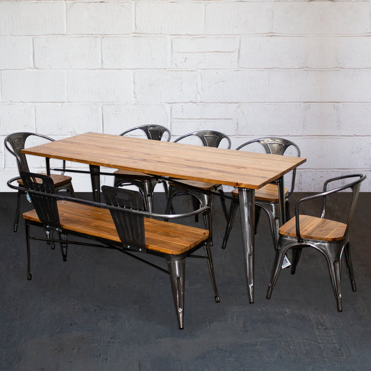 7PC Taranto Table, 5 Florence Chairs & Nuoro Bench Set - Steel