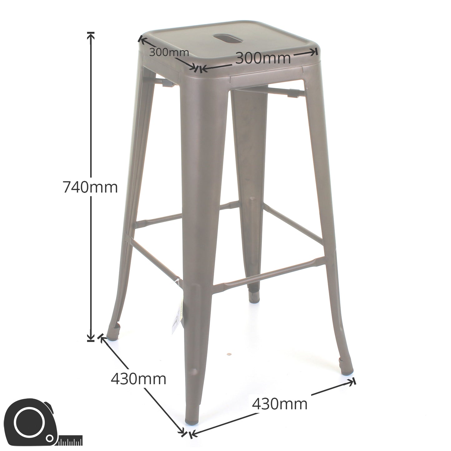 3PC Lodi Table & Orvieto Bar Stool Set - Gun Metal Grey