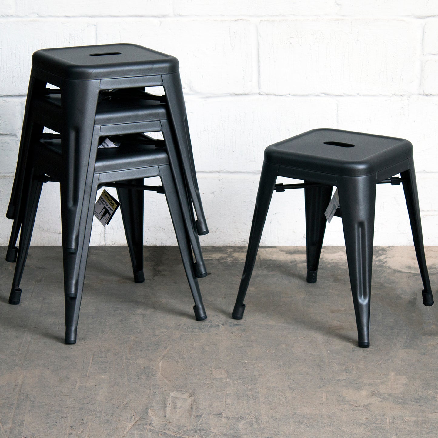 7PC Prato Table, 2 Forli Chairs & 4 Castel Stools Set - Onyx Matt Black