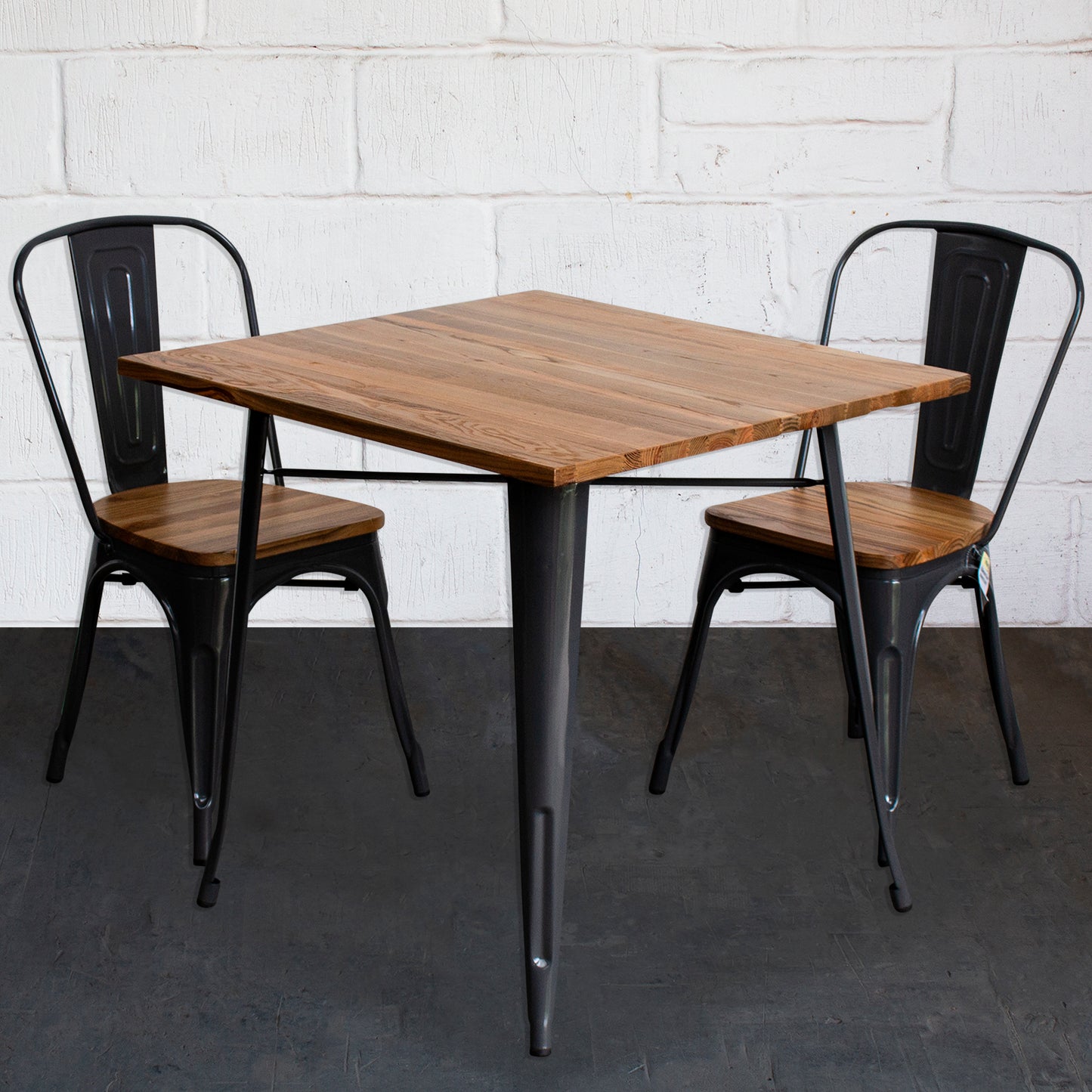 3PC Enna Table & Palermo Chair Set - Graphite Grey