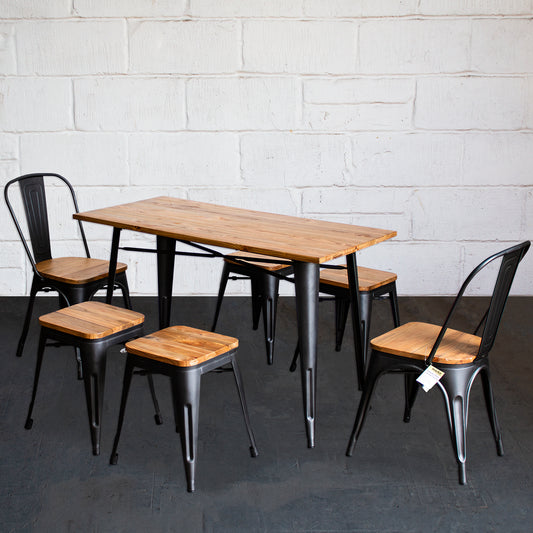 7PC Prato Table, 2 Palermo Chairs & 4 Rho Stools Set - Onyx Matt Black