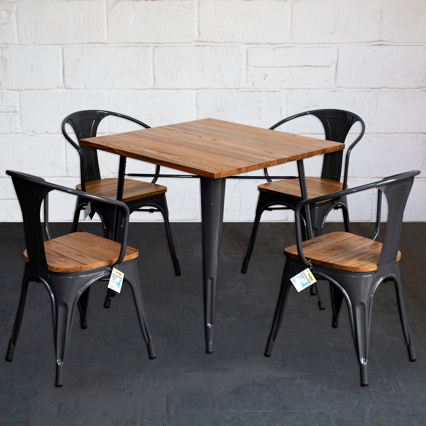 5PC Enna Table & Florence Chair Set - Graphite Grey