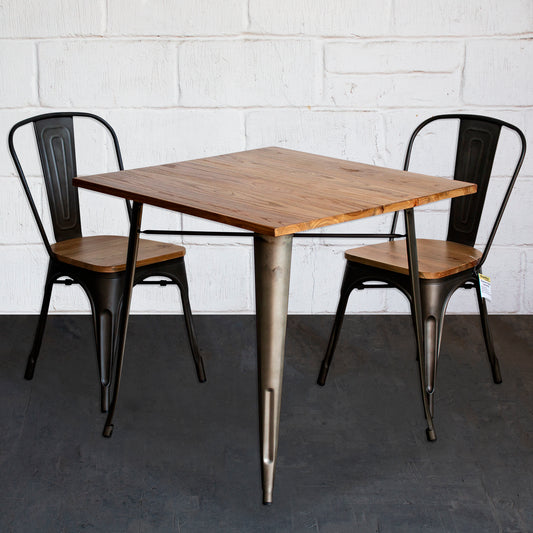 3PC Enna Table & Palermo Chair Set - Gun Metal Grey