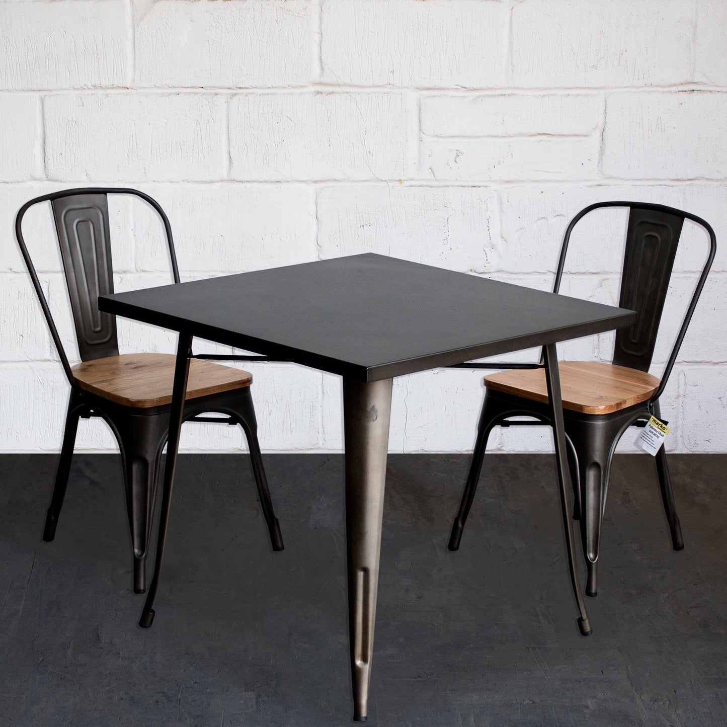 3PC Belvedere Table & Palermo Chair Set - Gun Metal Grey
