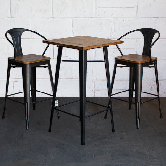 3PC Lodi Table & Licata Bar Stool Set - Onyx Matt Black
