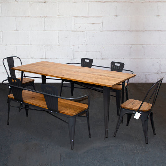 5PC Taranto Table, 2 Palermo Chairs & 2 Nuoro Benches Set - Graphite Grey