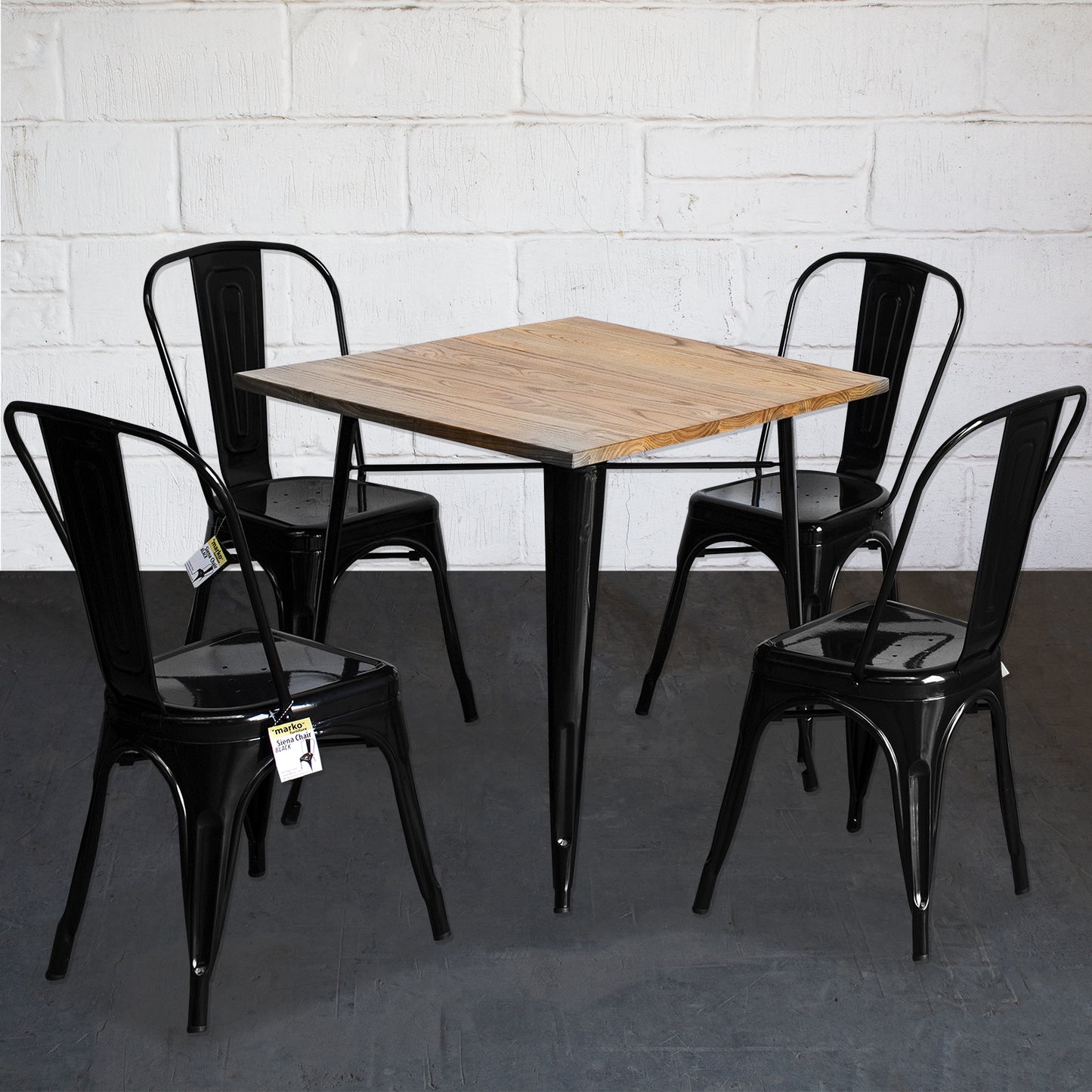 5PC Enna Table & Siena Chair Set - Black