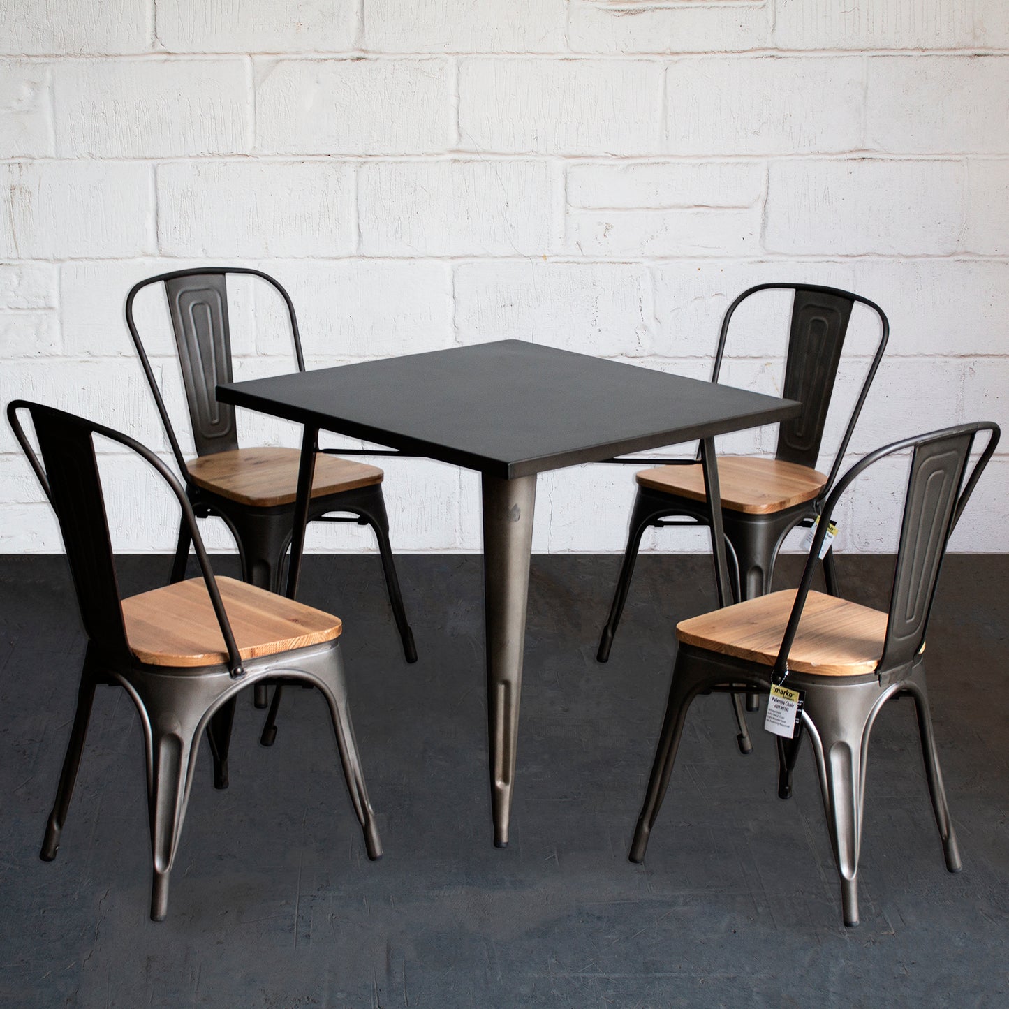 5PC Belvedere Table & Palermo Chair Set - Gun Metal Grey