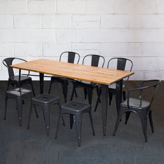 9PC Taranto Table, 2 Forli Chairs, 3 Siena Chairs & 3 Castel Stools Set - Graphite Grey