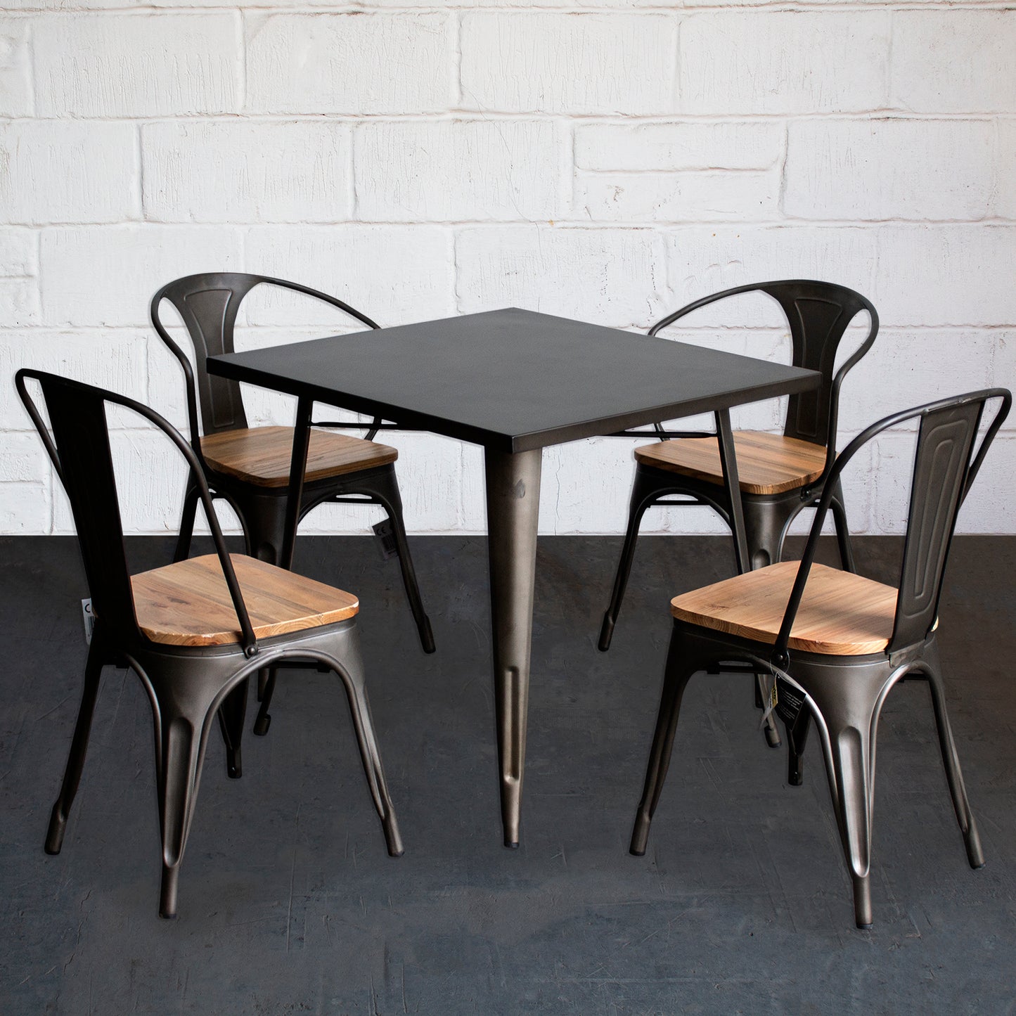 5PC Belvedere Table Florence & Palermo Chairs Set - Gun Metal Grey