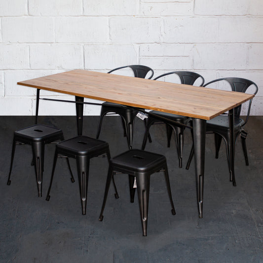 7PC Taranto Table, 3 Forli Chairs & 3 Castel Stools Set - Onyx Matt Black
