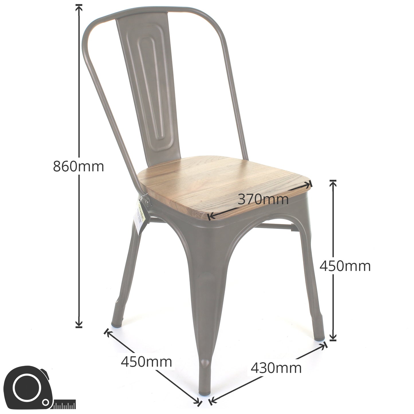 4PC Prato Table, 2 Palermo Chairs & Sicily Bench Set - Gun Metal Grey