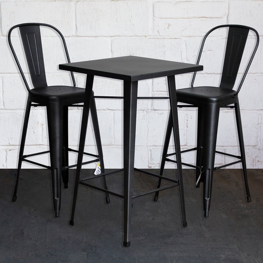 3PC Laus Table & Pascale Bar Stool Set - Onyx Matt Black