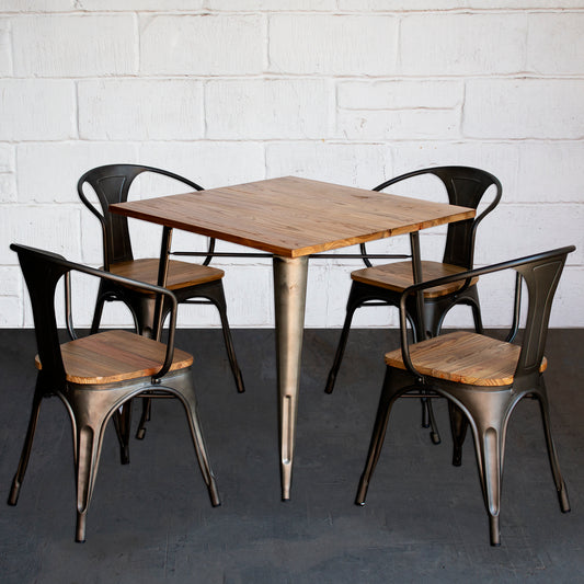 5PC Enna Table & Florence Chair Set - Gun Metal Grey