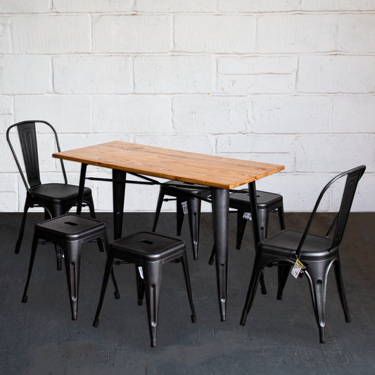 7PC Prato Table, 2 Siena Chairs & 4 Castel Stools Set - Onyx Matt Black