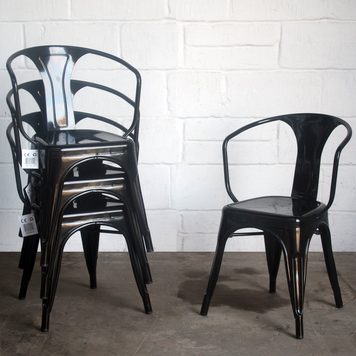 7PC Prato Table, 2 Forli Chairs & 4 Castel Stools Set - Black