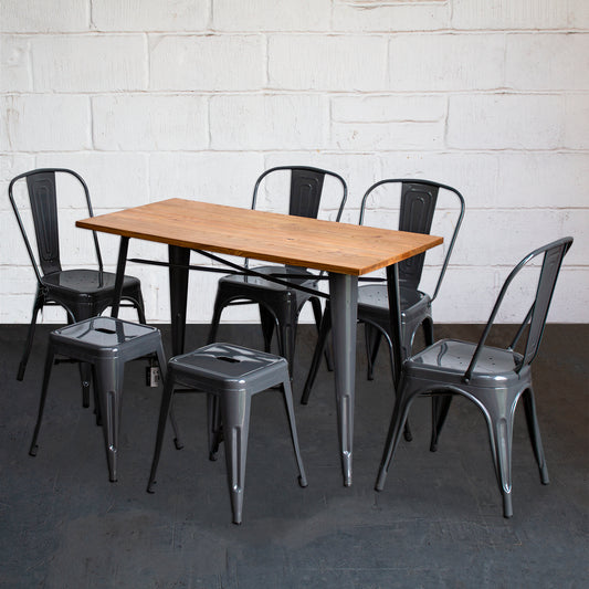 7PC Prato Table, 4 Siena Chairs & 2 Castel Stools Set - Graphite Grey