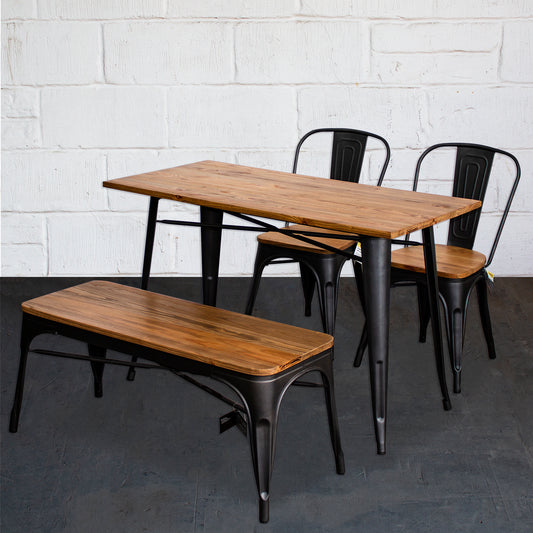 4PC Prato Table, 2 Palermo Chairs & Sicily Bench Set - Onyx Matt Black