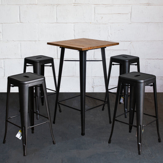 5PC Lodi Table & Orvieto Bar Stool Set - Onyx Matt Black