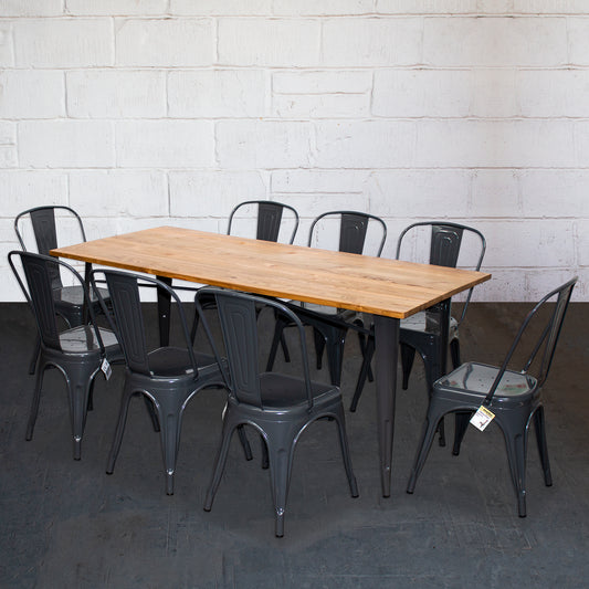 9PC Taranto Table & 8 Siena Chairs Set - Graphite Grey