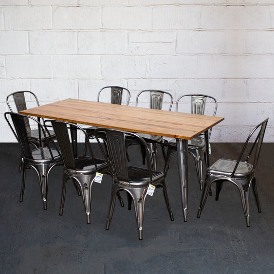 9PC Taranto Table & 8 Siena Chairs Set - Steel