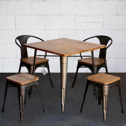 5PC Enna Table Florence Chair & Rho Stool Set - Gun Metal Grey