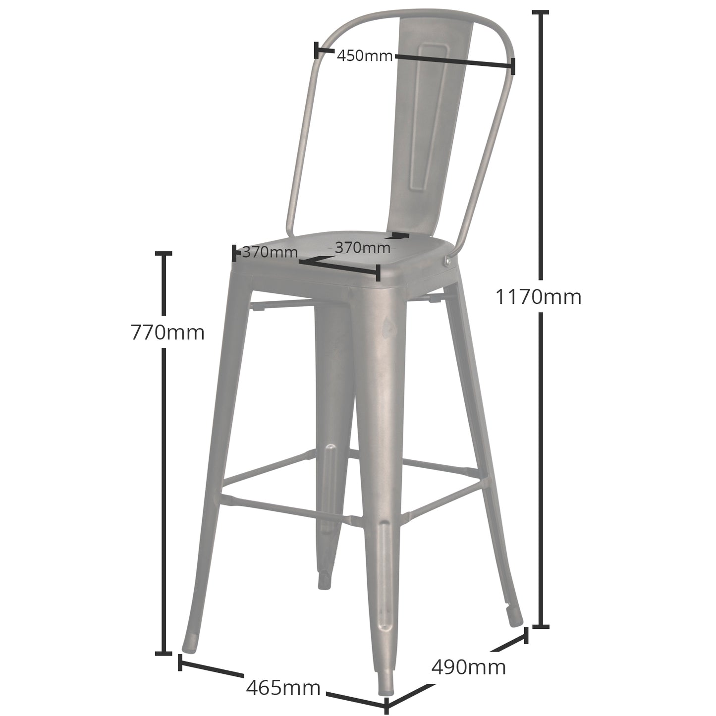 5PC Laus Table & Pascale Bar Stool Set - Gun Metal Grey