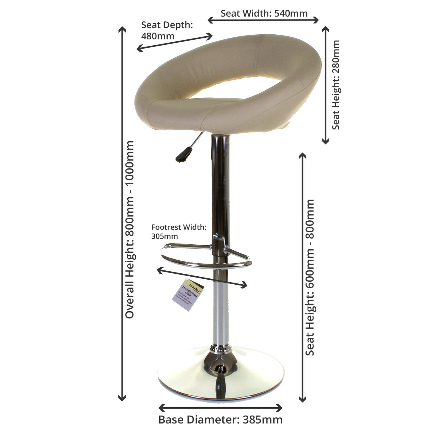 Lecce Bar Stool - Cream - Set of 2