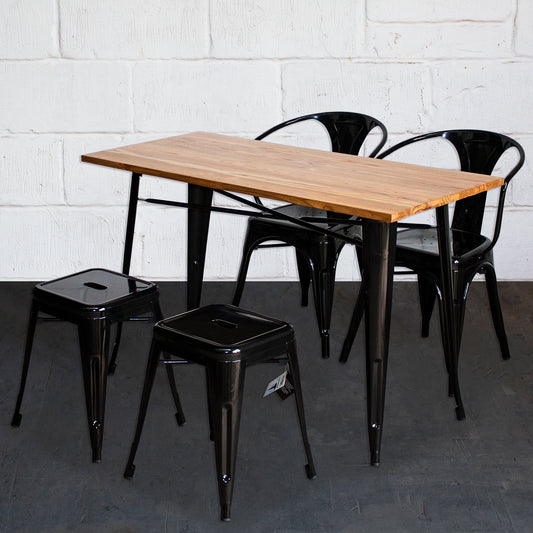 5PC Prato Table, 2 Forli Chairs & 2 Castel Stools Set - Black