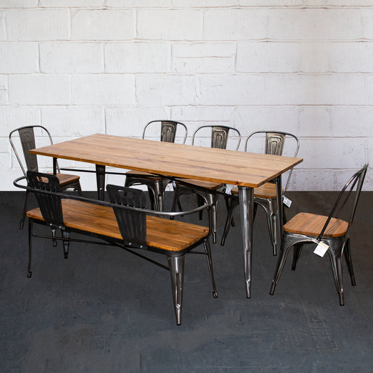 7PC Taranto Table, 5 Palermo Chairs & Nuoro Bench Set - Steel