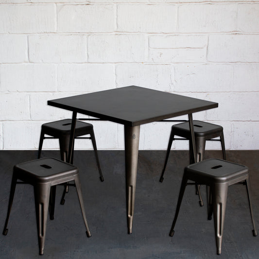 5PC Belvedere Table & Castel Stool Set - Gun Metal Grey