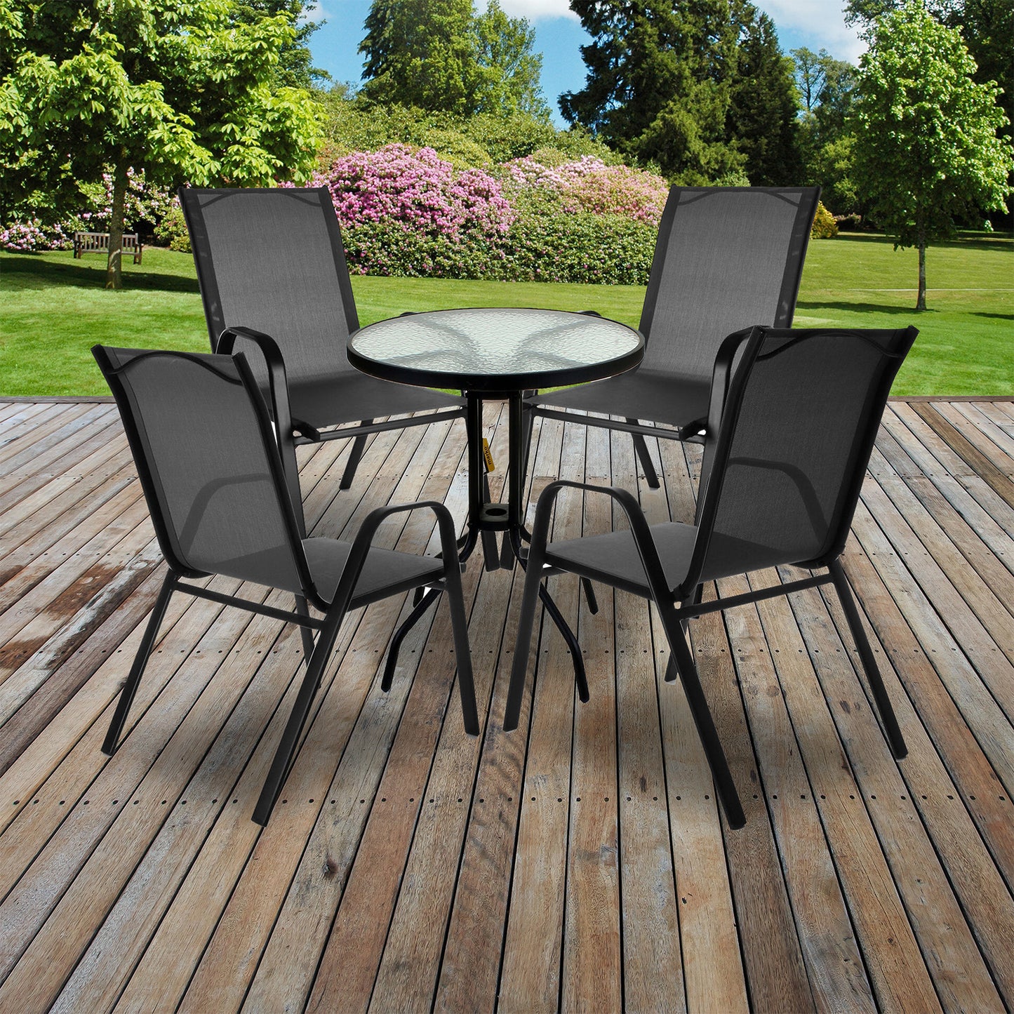 5PC Grey Textoline Bistro Set with Black 60cm Round Table