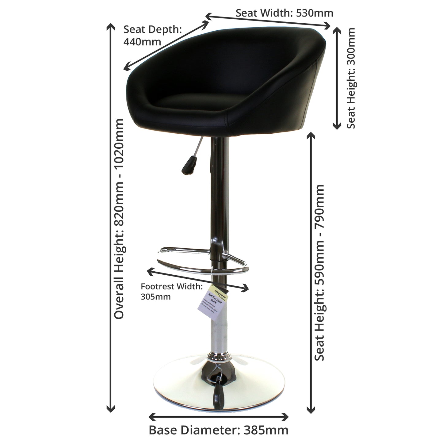 Asti Bar Stool - Black - Set of 2