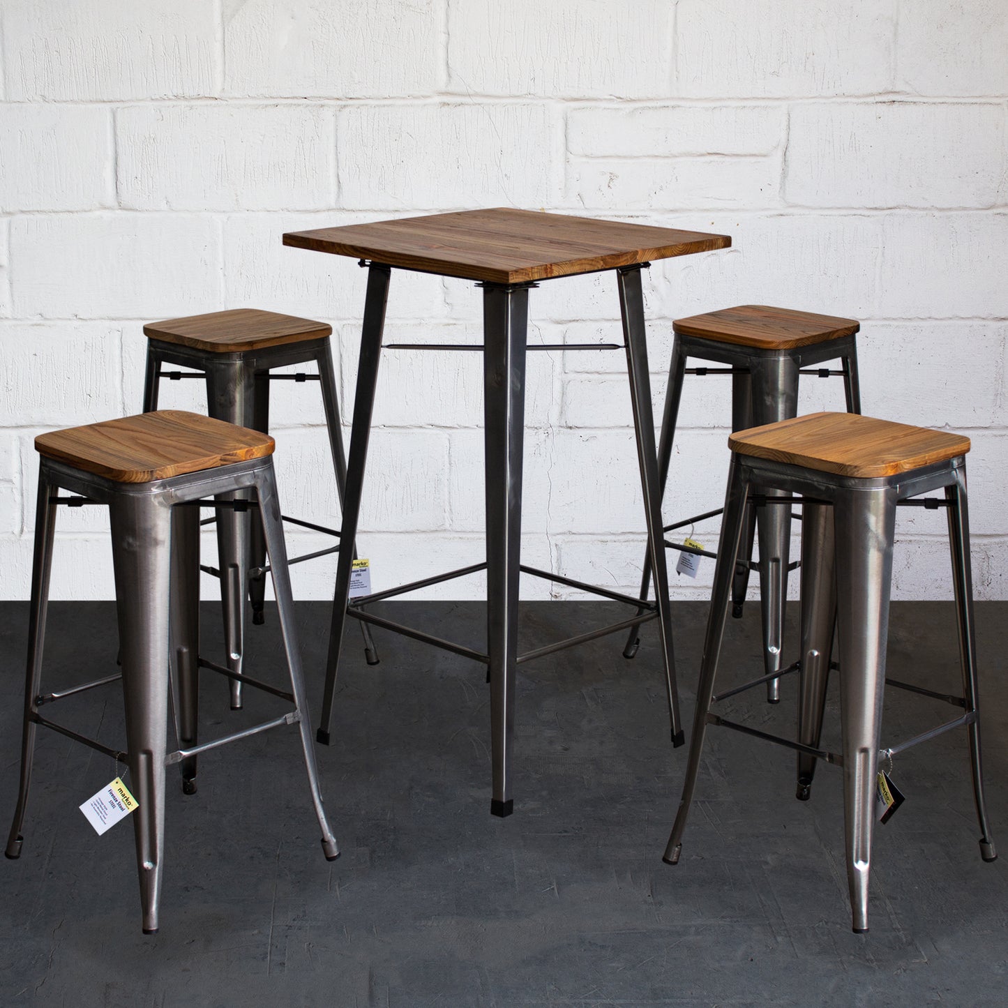 5PC Lodi Table & Firenze Bar Stool Set - Steel