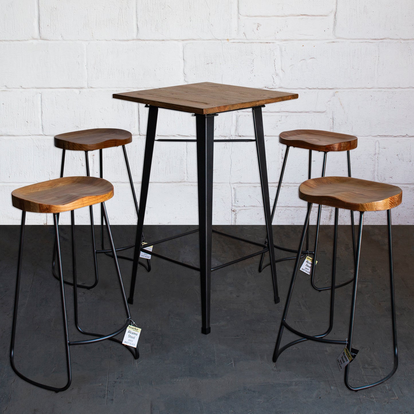 5PC Lodi Table & Alcamo Bar Stool Set - Onyx Matt Black