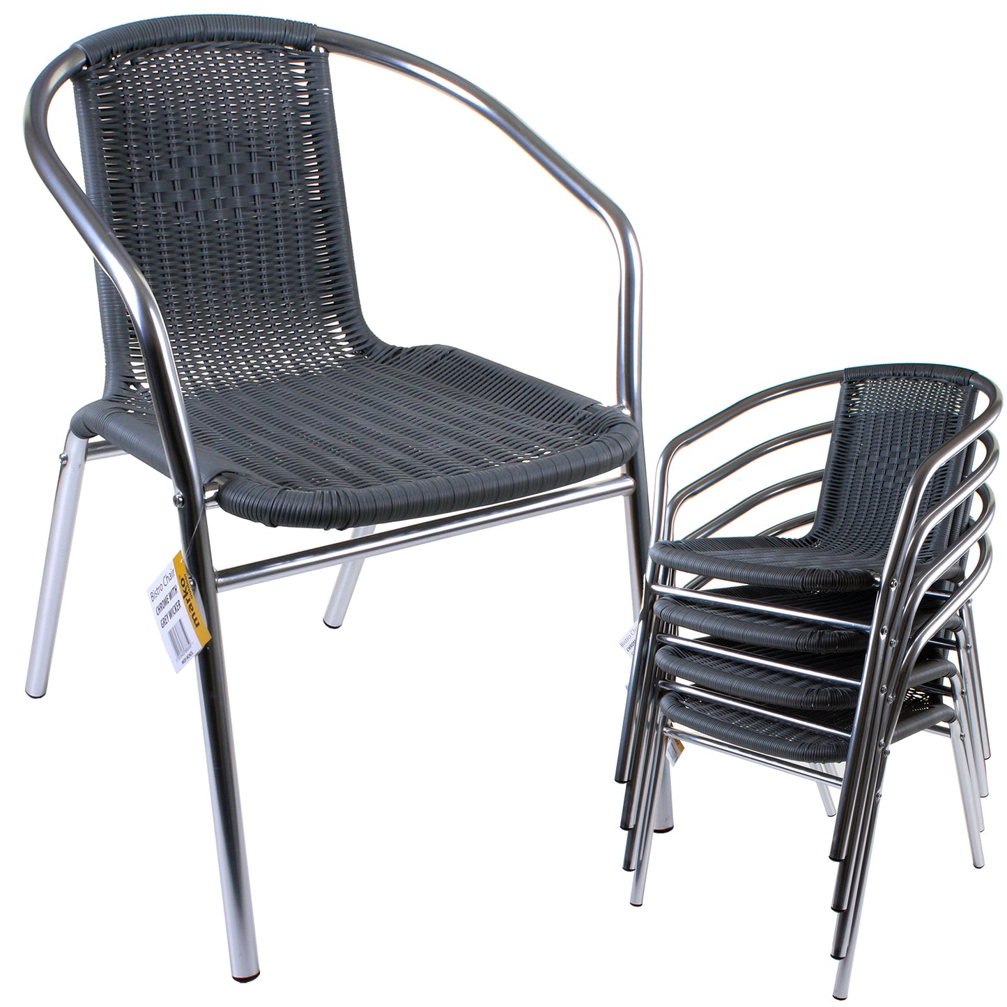Grey Wicker Chrome Bistro Chair