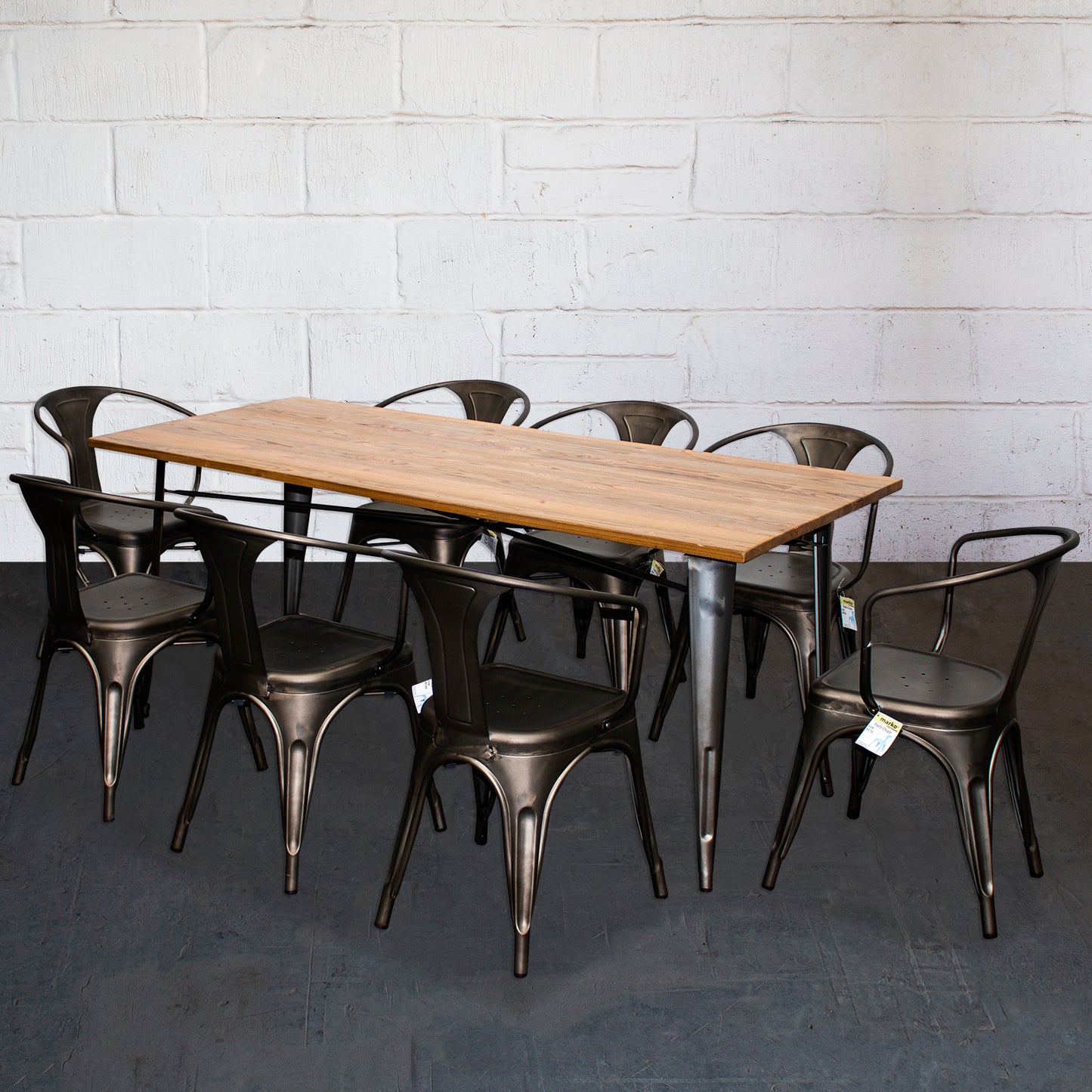 9PC Taranto Table & 8 Forli Chairs Set - Gun Metal Grey