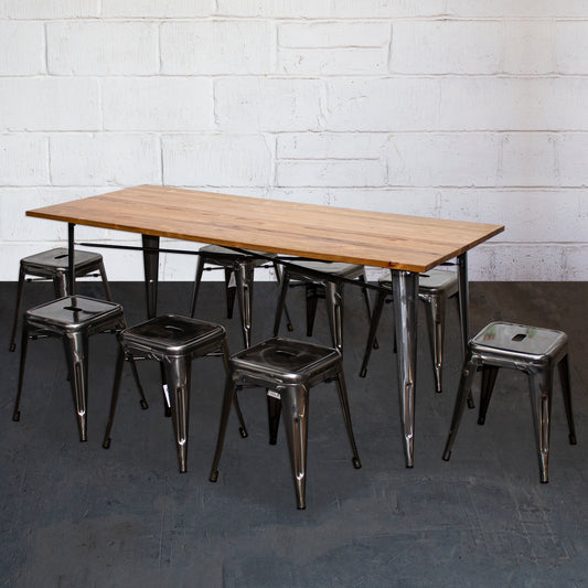 9PC Taranto Table & 8 Castel Stools Set - Steel