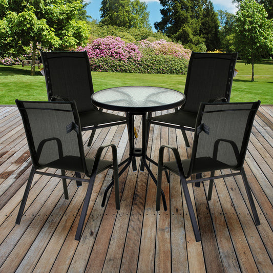 5PC Black Textoline Bistro Set with Black 60cm Round Table