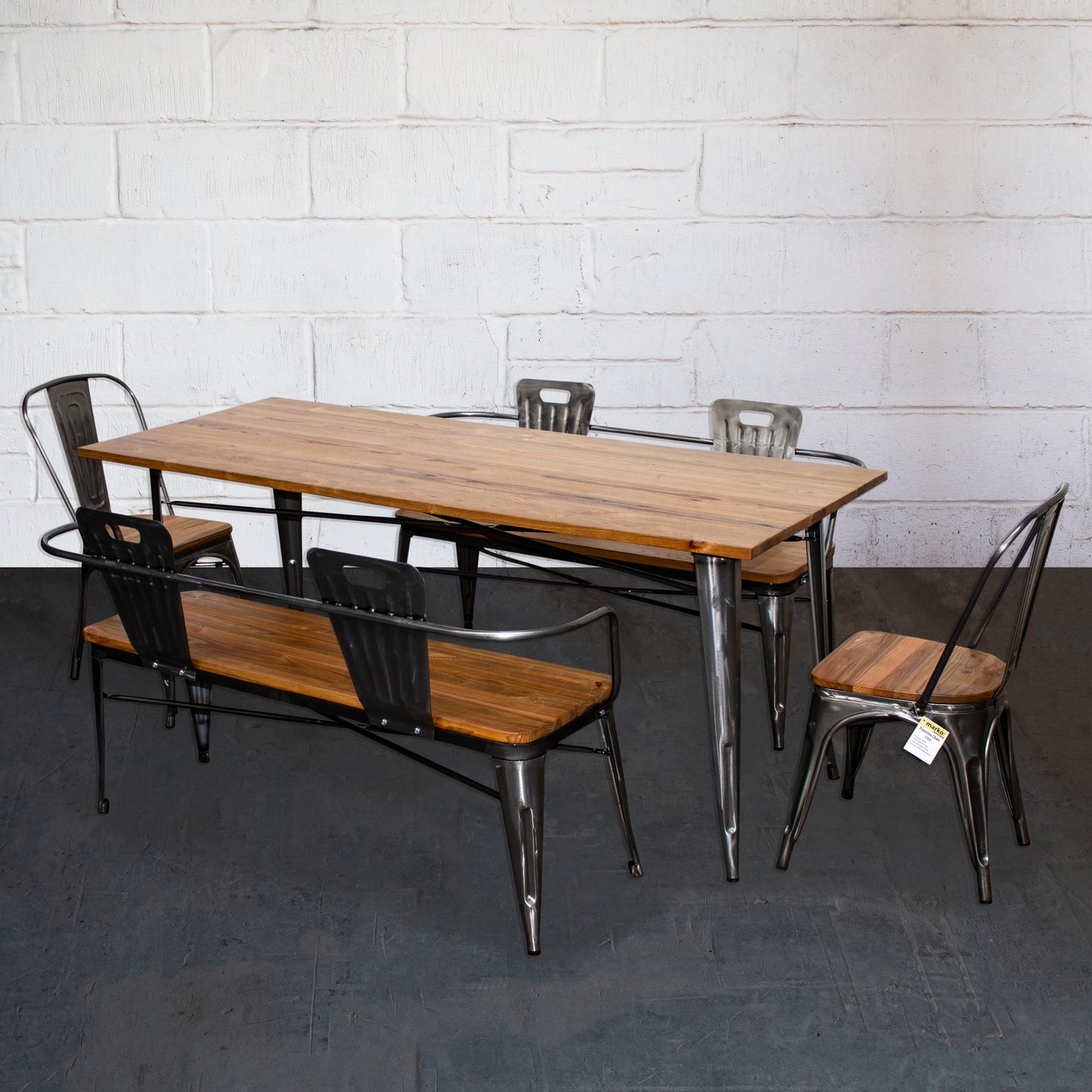 5PC Taranto Table, 2 Palermo Chairs & 2 Nuoro Benches Set - Steel