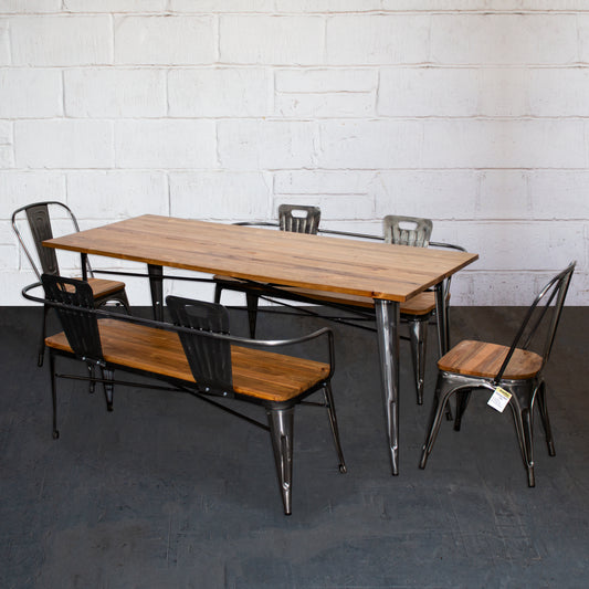 5PC Taranto Table, 2 Palermo Chairs & 2 Nuoro Benches Set - Steel