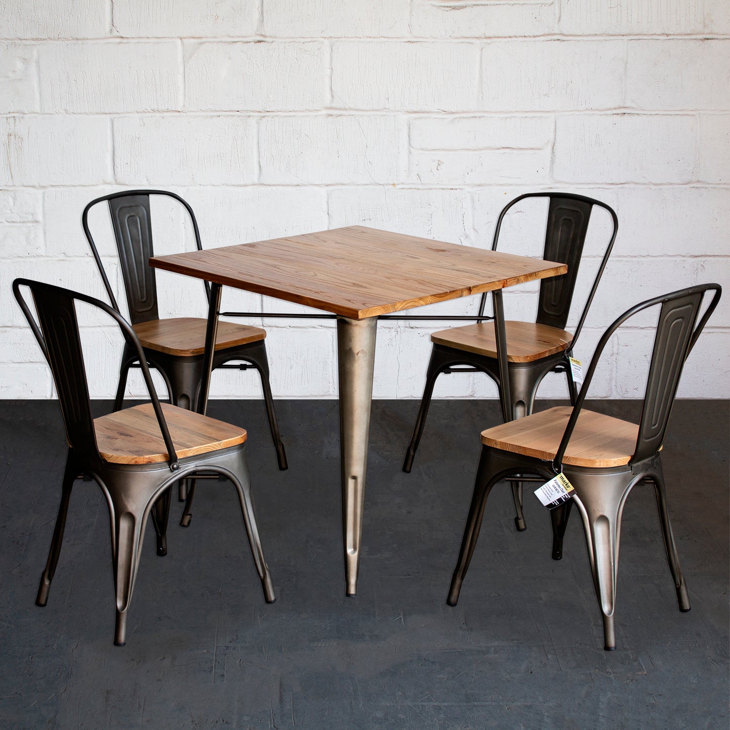 5PC Enna Table & Palermo Chair Set - Gun Metal Grey