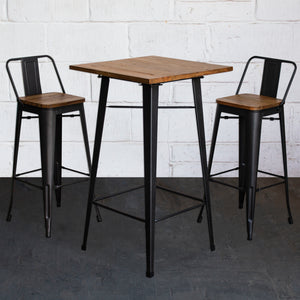 3PC Lodi Table & Tuscany Bar Stool Set - Onyx Matt Black