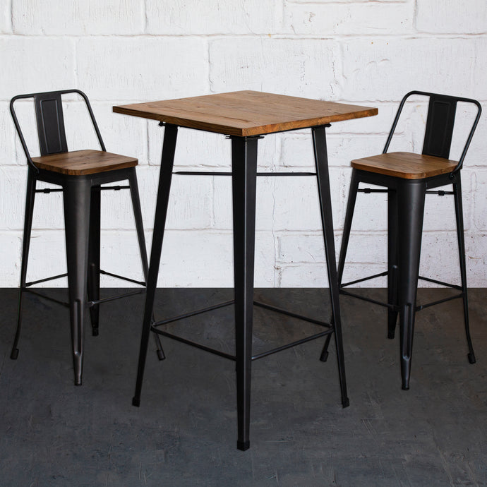 3PC Lodi Table & Tuscany Bar Stool Set - Onyx Matt Black