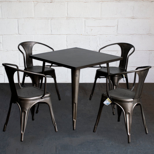 5PC Belvedere Table & Forli Chair Set - Gun Metal Grey