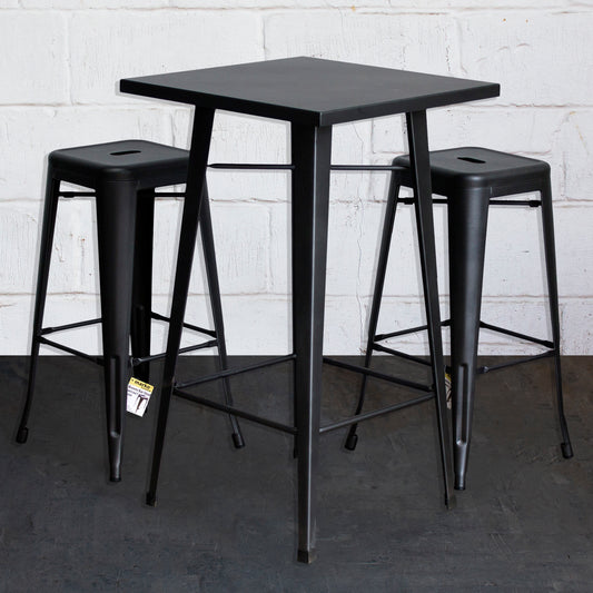 3PC Laus Table & Orvieto Bar Stool Set - Onyx Matt Black