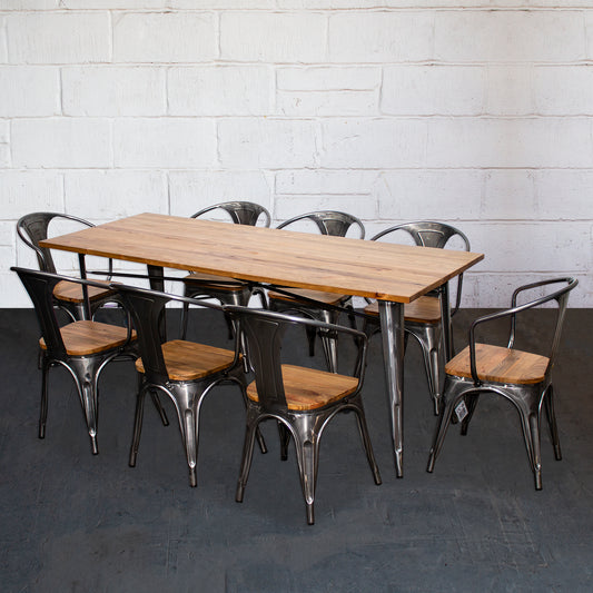9PC Taranto Table & 8 Florence Chairs Set - Steel
