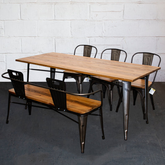 5PC Taranto Table, 3 Palermo Chairs & Nuoro Bench Set - Gun Metal Grey