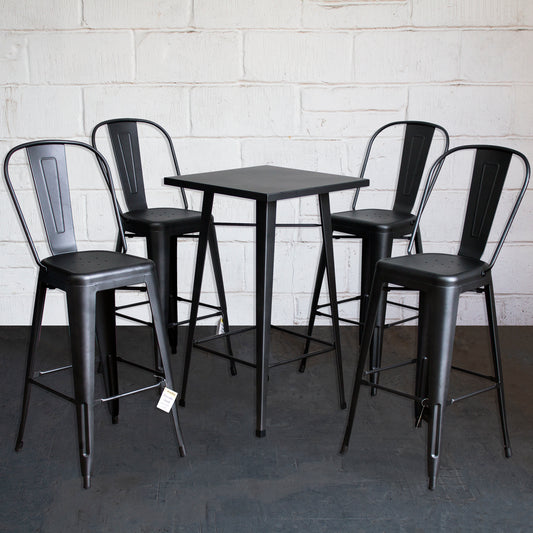 5PC Laus Table & Pascale Bar Stool Set - Onyx Matt Black